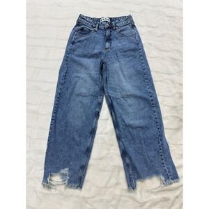 S.O.N.G. Wide Leg‎ Jeans Womens 0/24 Blue Distressed Raw Hem Good